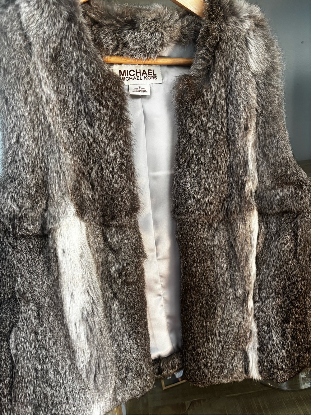 Michael Michael Kors Genuine Rabbit Fur Vest – Silver Grey & Sand Blend – Small - Picture 6 of 10